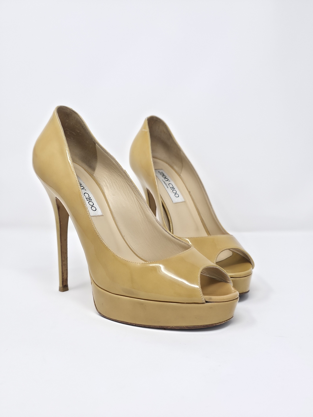 Jimmy Choo Yellow Patent Leather Peep-Toe Platform Pumps Size EU39